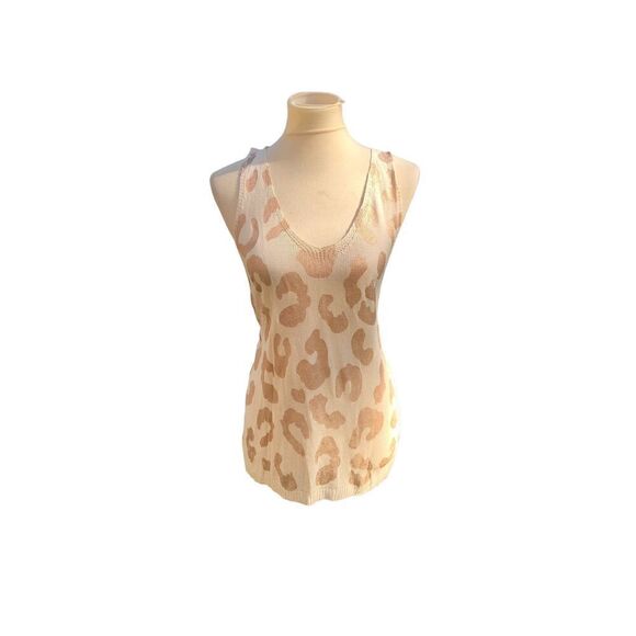 Amoli gold and cream animal print pointelle knit tank top size M/L - Picture 2 of 12